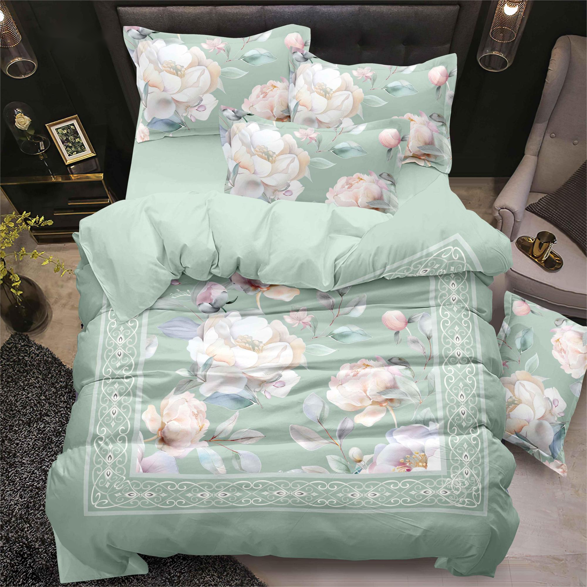 130GSM Green Flower Digital Printed Bed Sheet