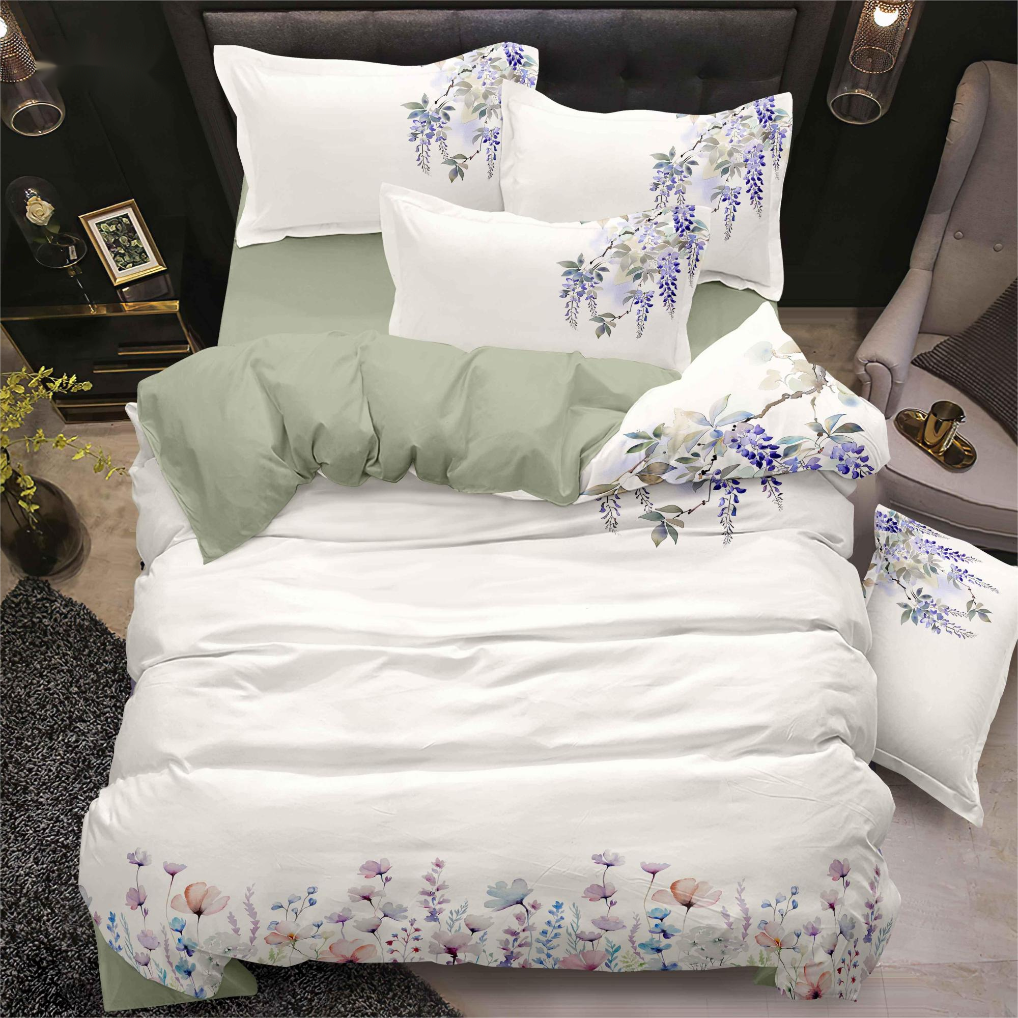 Bulaklak digital printed bed sheet set masiglang ginhawa