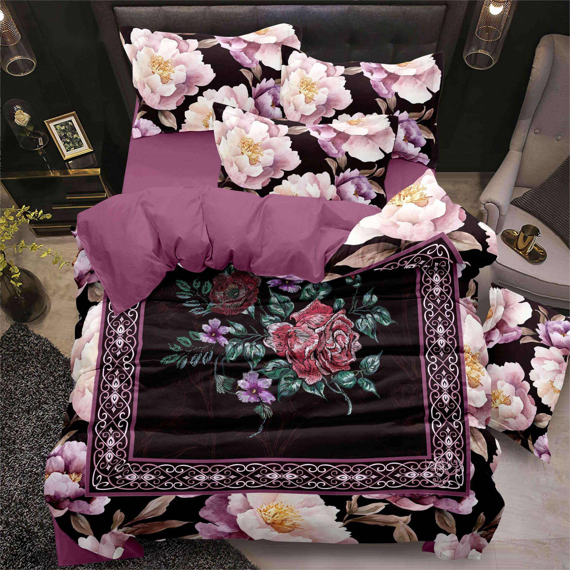 Malambot na bulaklak digital na naka -print na bed sheet set na naka -istilong