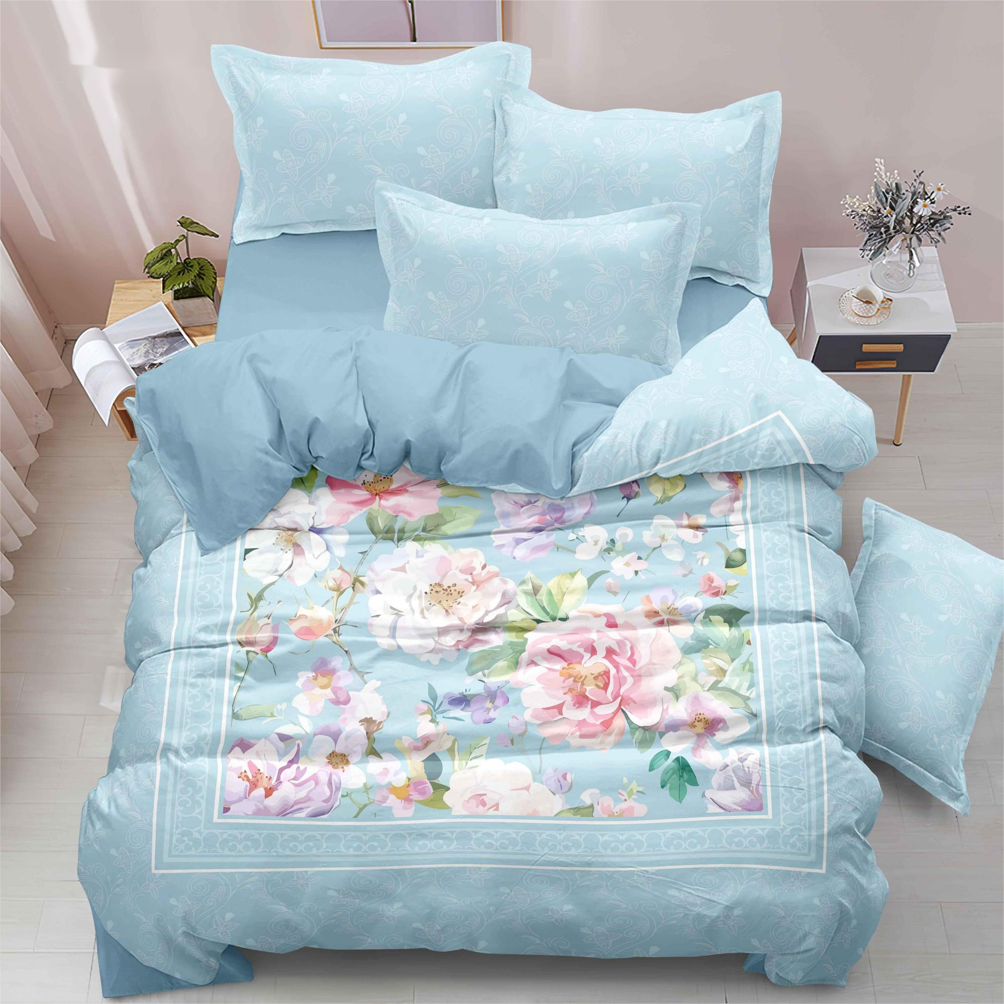 Vibrant Flower Digital Printed Bed Sheet Set Soft