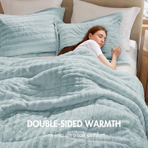 Faux Fur Duvet Cover Set, Ultra-Soft Plush Bedding Set na may Ribbed Texture, Cozy Luxury Comforter Cover Set