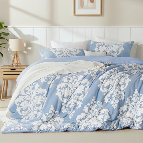 Burnout Printed Flannel Winter Comforter, Bohemian Plush Quilt na may Ultra-Soft Microfiber Backing, Warm All-Season Bedding