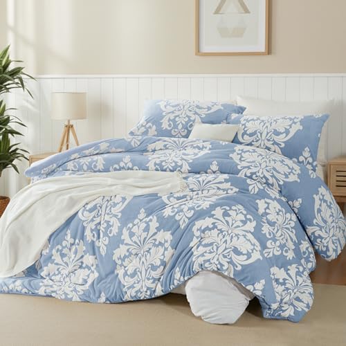 Burnout Printed Flannel Winter Comforter, Bohemian Plush Quilt na may Ultra-Soft Microfiber Backing, Warm All-Season Bedding