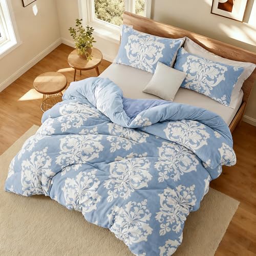 Burnout Printed Flannel Winter Comforter, Bohemian Plush Quilt na may Ultra-Soft Microfiber Backing, Warm All-Season Bedding