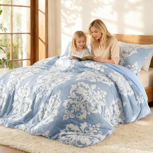 Burnout Printed Flannel Winter Comforter, Bohemian Plush Quilt na may Ultra-Soft Microfiber Backing, Warm All-Season Bedding