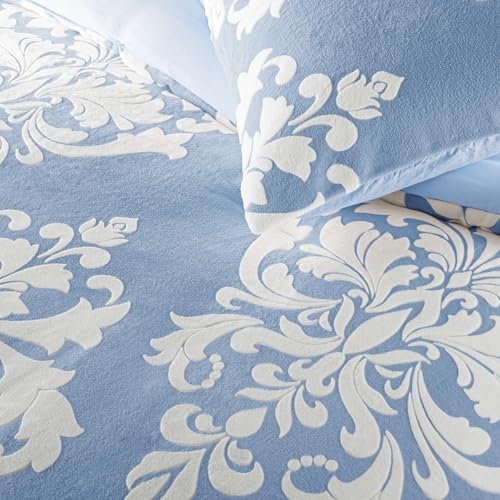 Burnout Printed Flannel Winter Comforter, Bohemian Plush Quilt na may Ultra-Soft Microfiber Backing, Warm All-Season Bedding