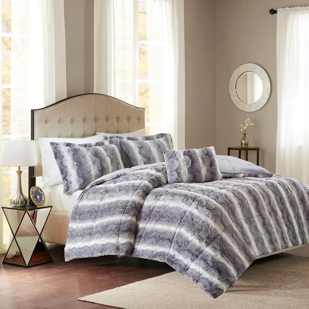 Faux Mink Fur Duvet Cover Set, Quilted Plush Bedding Set na may Soft Microfiber Faux Fur, Cozy Modern Comforter Cover Set