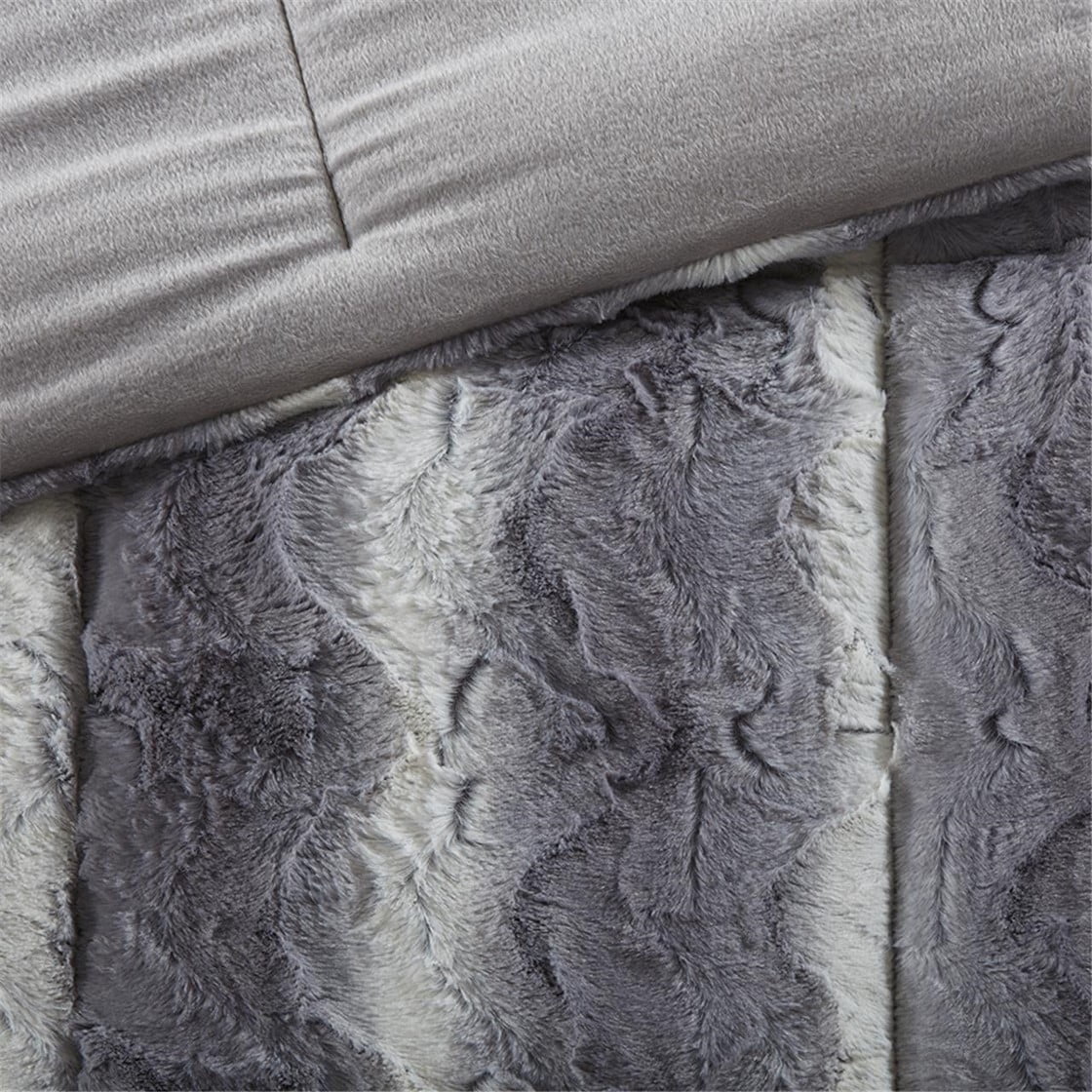 Faux Mink Fur Duvet Cover Set, Quilted Plush Bedding Set na may Soft Microfiber Faux Fur, Cozy Modern Comforter Cover Set