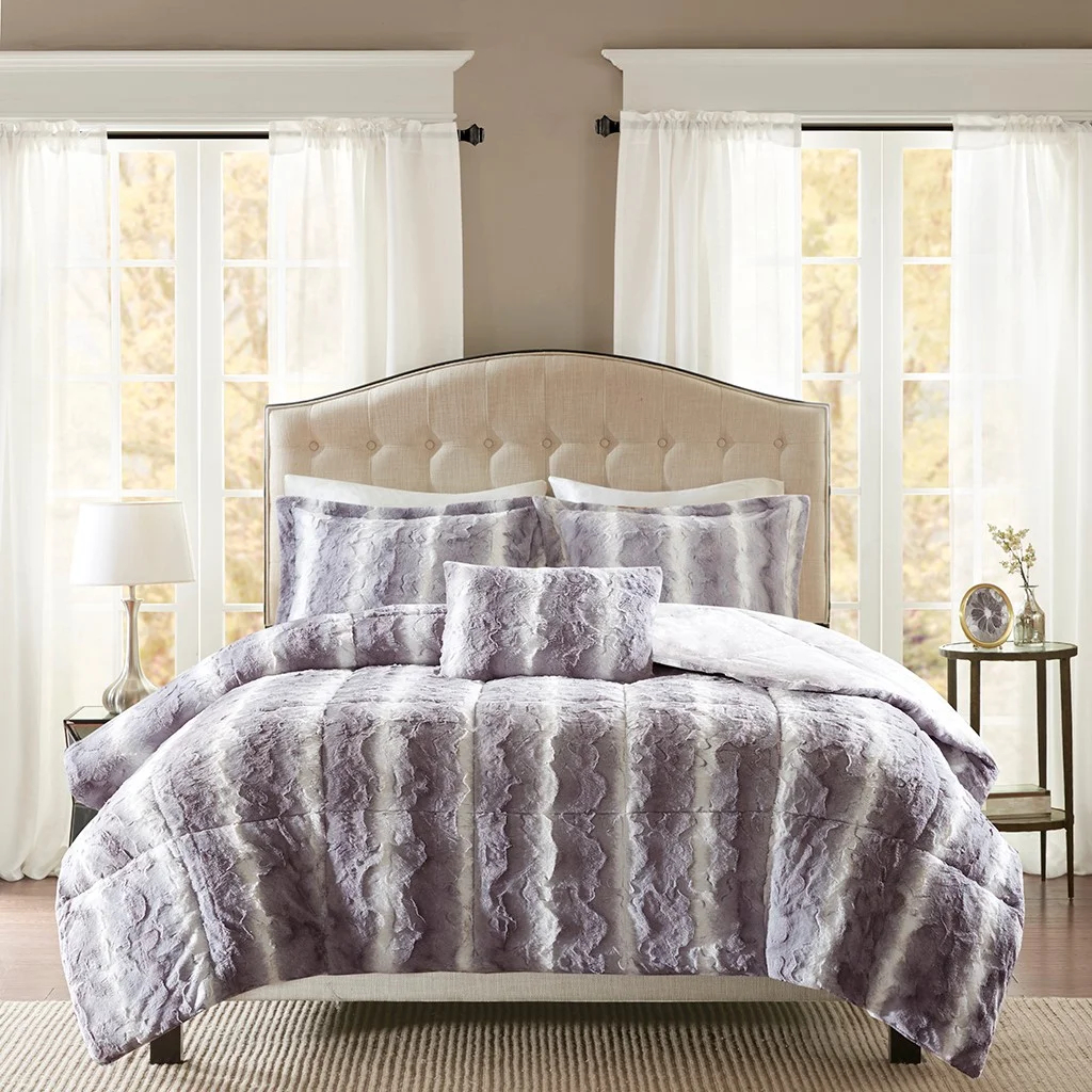 Faux Mink Fur Duvet Cover Set, Quilted Plush Bedding Set na may Soft Microfiber Faux Fur, Cozy Modern Comforter Cover Set