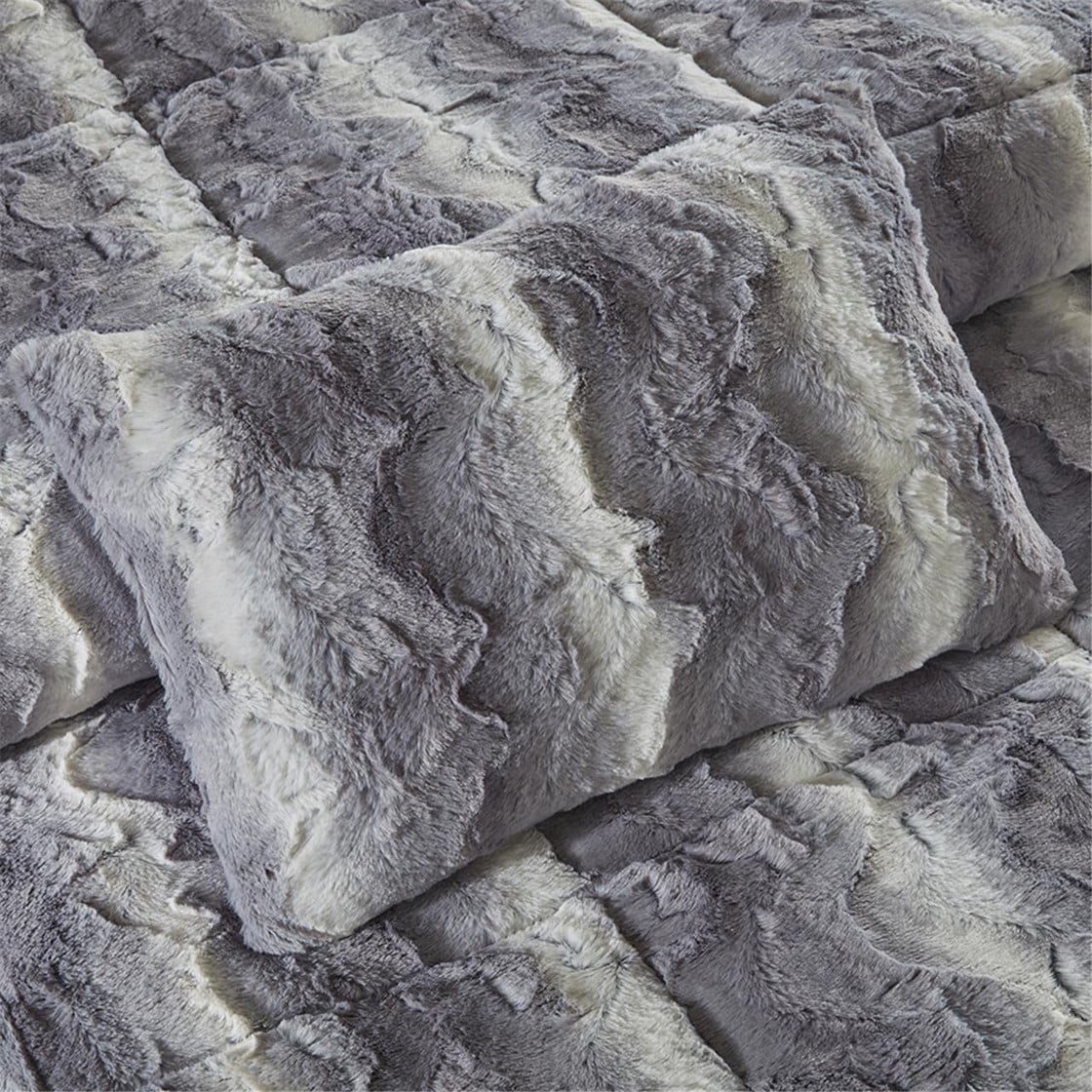Faux Mink Fur Duvet Cover Set, Quilted Plush Bedding Set na may Soft Microfiber Faux Fur, Cozy Modern Comforter Cover Set